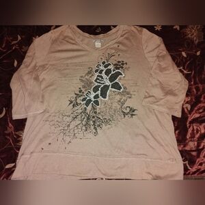 Allyson Whitmore Beige Floral Long Sleeve Top